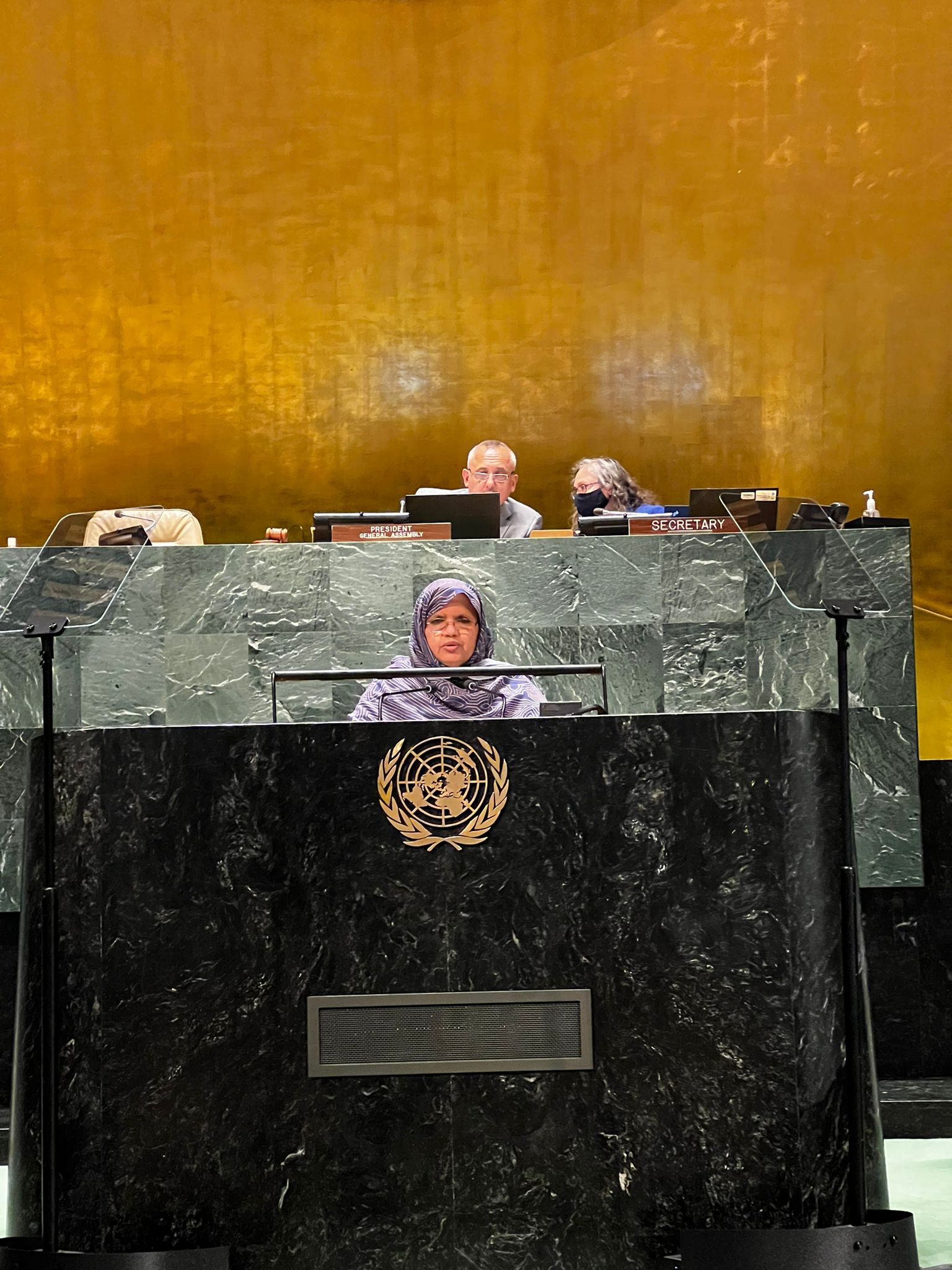 صورة رئيسة جهة نواكشوط تلقي خطابا أمام الجمعية العامة للأمم المتحدة بنيويورك