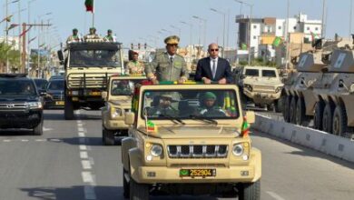 صورة رئيس الجمهورية يترأس المسير العسكري المنظم بمناسبة الذكرى الخامسة والستين لعيد الاستقلال الوطني