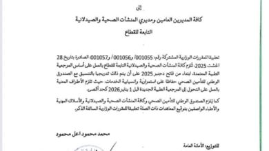 صورة وزارة الصحة تلزم المنشآت الصحية والصيدلانية بتطبيق التحيين الأخير المرجعية الطبية