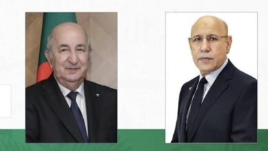 صورة رئيس الجمهورية يهنئ نظيره الجزائري بمناسبة ذكرى ثورة التحرير الوطنية الجزائرية.