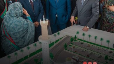 صورة الرئيس الجمهورية يضع حجر الأساس لنصب الأمة والمقر الجديد لوكالة الطيران المدني