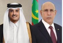 صورة رئيس الجمهورية يهنئ أمير دولة قطر بمناسبة احتفال بلاده بعيدها الوطني.