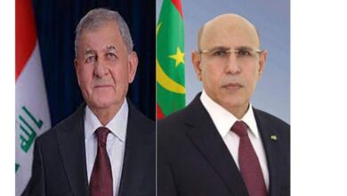 صورة رئيس الجمهورية يجري اتصالا هاتفيا مع فخامة رئيس جمهورية العراق، الدكتور عبد اللطيف رشيد.