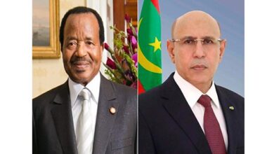 صورة رئيس الجمهورية يهنئ  رئيس جمهورية الكاميرون بمناسبة احتفال بلاده بعيدها الوطني.